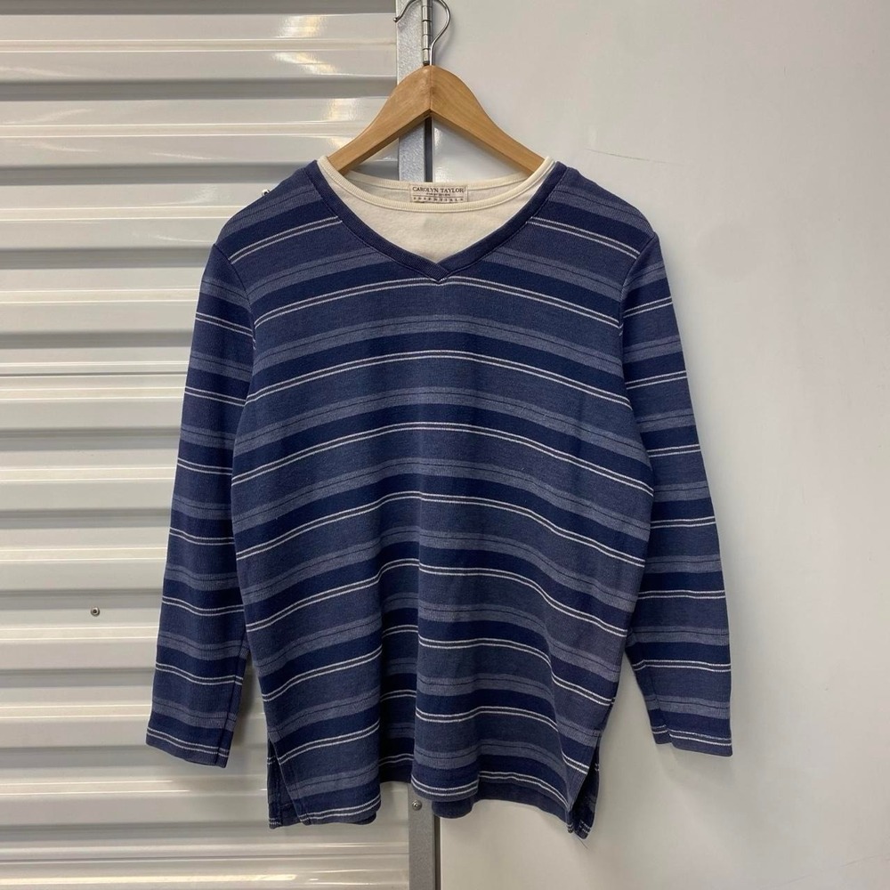 Vintage 90s Carolyn Taylor Striped Longsleeve Layered Shirt Women's Small